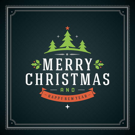 Christmas retro typography and ornament decoration. Merry Christmas holidays wish greeting card design and vintage background. Happy new year message. のイラスト素材