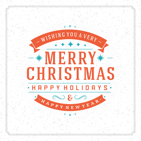 Christmas retro typography and ornament decoration. Merry Christmas holidays wish greeting card design and vintage background. Happy new year message.のイラスト素材
