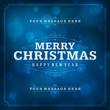 Christmas retro typography and light background. Merry Christmas holidays wish greeting card design and vintage ornament decoration. Happy new year message. のイラスト素材