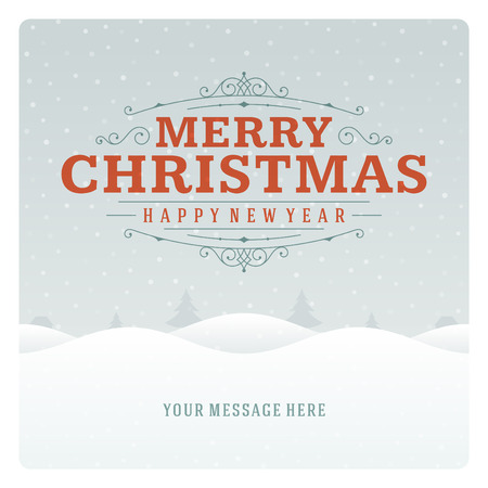 Christmas retro typographic and ornament decoration. Merry Christmas holidays wish greeting card and vintage background. Happy new year message. のイラスト素材