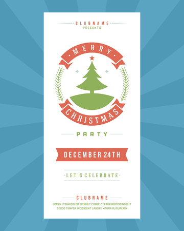 Christmas party invitation retro typography and ornament decoration. Christmas holidays flyer or poster design.のイラスト素材