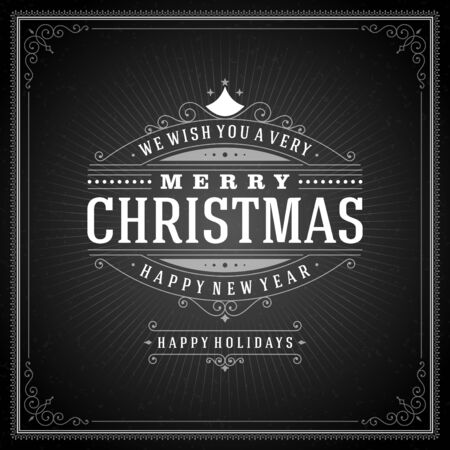 Christmas retro typography and ornament decoration. Merry Christmas holidays wish greeting card design and vintage background. のイラスト素材