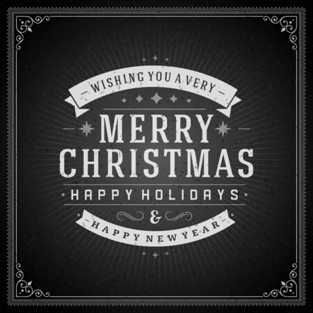 Christmas retro typography and ornament decoration. Merry Christmas holidays wish greeting card design and vintage background.  のイラスト素材