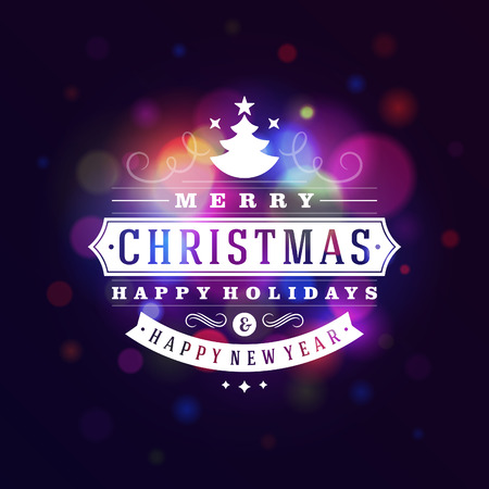 Christmas retro typography and light background. Merry Christmas holidays wish greeting card design and vintage ornament decoration. Happy new year message. のイラスト素材