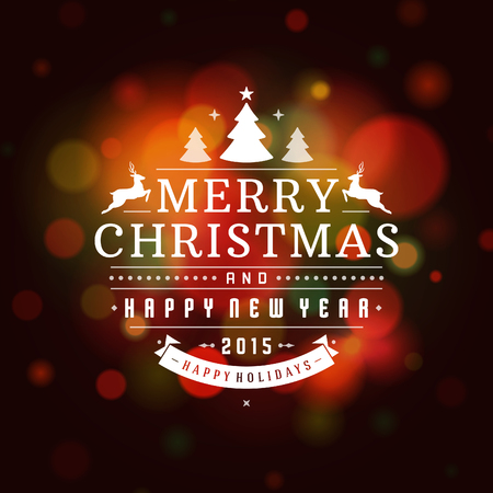 Christmas retro typography and light background. Merry Christmas holidays wish greeting card design and vintage ornament decoration. Happy new year message.のイラスト素材