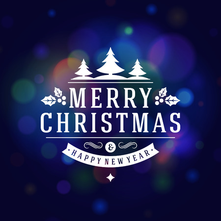 Christmas retro typography and light background. Merry Christmas holidays wish greeting card design and vintage ornament decoration. Happy new year message. のイラスト素材