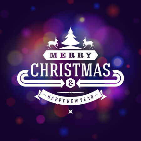 Christmas retro typography and light background. Merry Christmas holidays wish greeting card design and vintage ornament decoration. Happy new year message. のイラスト素材