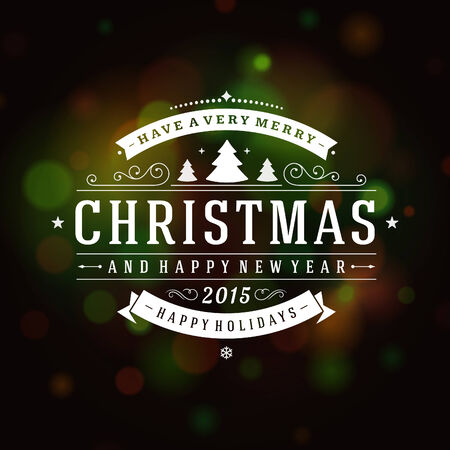 Christmas retro typography and light background. Merry Christmas holidays wish greeting card design and vintage ornament decoration. Happy new year message. のイラスト素材