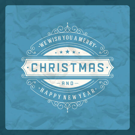 Christmas retro greeting card and ornament decoration. Merry Christmas holidays wish invitation design and vintage background. Happy new year message. Vector illustration.のイラスト素材