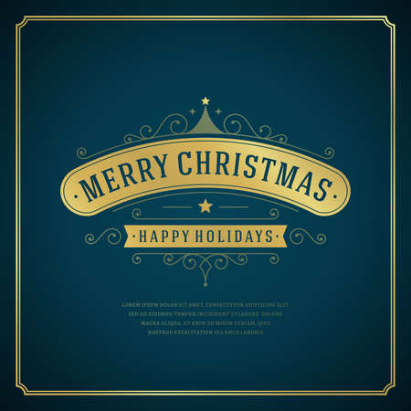 Christmas retro typography and ornament decoration. Merry Christmas holidays wish greeting card design and vintage background. Happy new year message. Vector illustration Eps 10.のイラスト素材