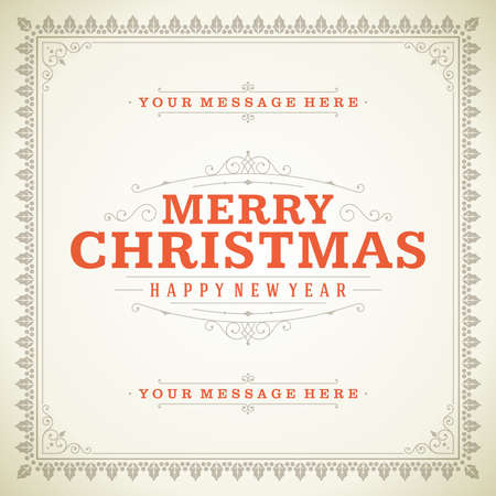 Christmas retro typography and ornament decoration. Merry Christmas holidays wish greeting card design and vintage background. Happy new year message. Vector illustration Eps 10.のイラスト素材