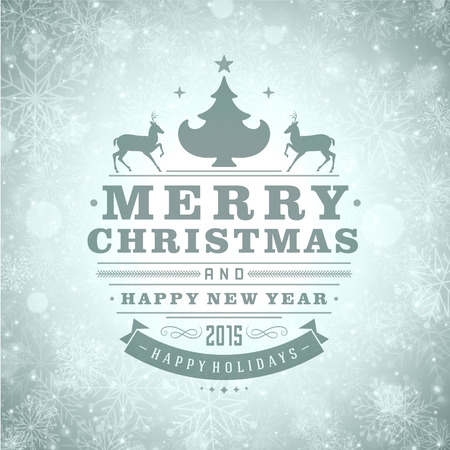 Christmas Light and Snowflakes Background Retro Typography. Merry Christmas holidays wish greeting card design and vintage ornament decoration. Happy new year message. Vector illustration Eps 10.のイラスト素材