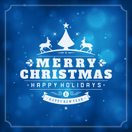 Christmas retro typography and light background. Merry Christmas holidays wish greeting card design and vintage ornament decoration. Happy new year message. Vector illustration Eps 10.のイラスト素材