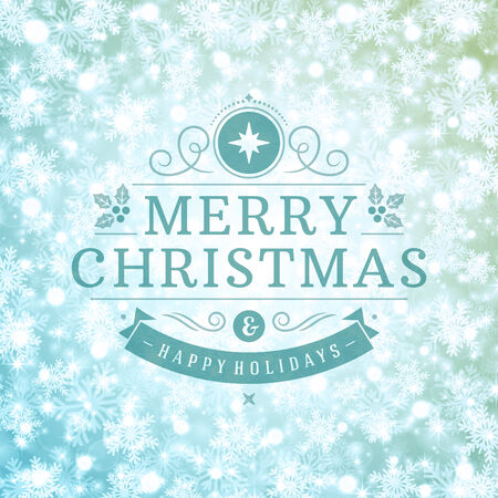 Christmas Light and Snowflakes Background Retro Typography. Merry Christmas holidays wish greeting card design and vintage ornament decoration. Happy new year message. Vector illustration Eps 10.のイラスト素材