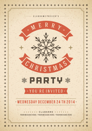 Christmas party invitation retro typography and ornament decoration. Christmas holidays flyer or poster design. Vector illustration Eps 10.のイラスト素材