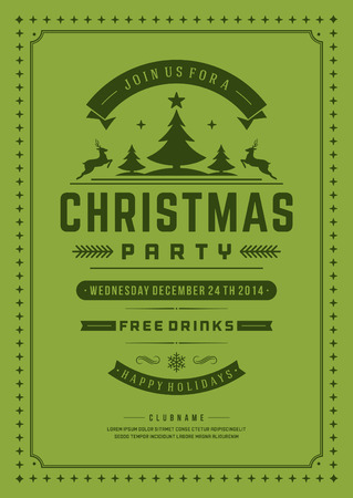 Christmas party invitation retro typography and ornament decoration. Christmas holidays flyer or poster design. Vector illustration Eps 10.のイラスト素材