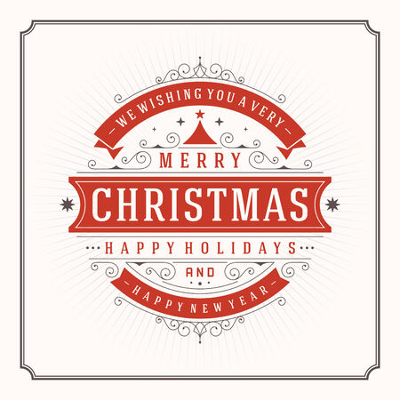 Christmas retro typography and ornament decoration. Merry Christmas holidays wish greeting card design and vintage background. Happy new year message. Vector illustration Eps 10.のイラスト素材