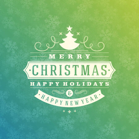 Christmas Light and Snowflakes Background Retro Typography. Merry Christmas holidays wish greeting card design and vintage ornament decoration. Happy new year message. Vector illustration Eps 10.のイラスト素材