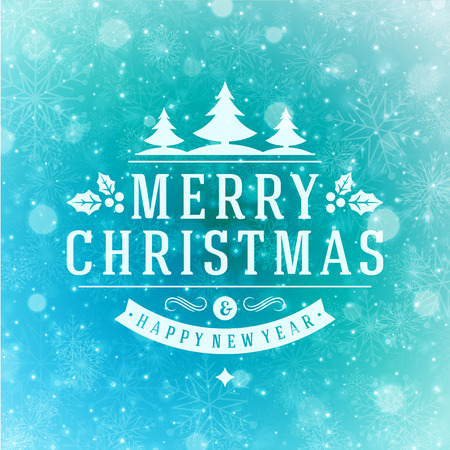 Christmas Light and Snowflakes Background Retro Typography. Merry Christmas holidays wish greeting card design and vintage ornament decoration. Happy new year message. Vector illustration Eps 10.のイラスト素材