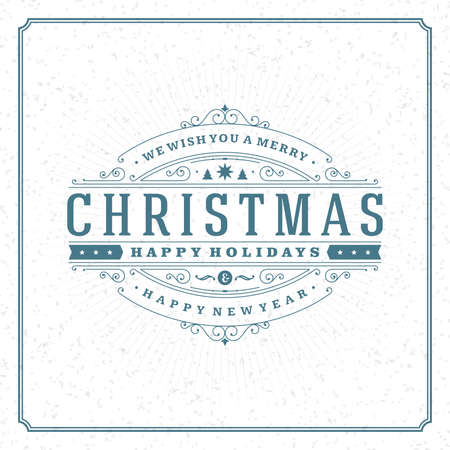 Christmas retro greeting card and ornament decoration. Merry Christmas holidays wish invitation design and vintage background. Happy new year message. Vector illustration.のイラスト素材