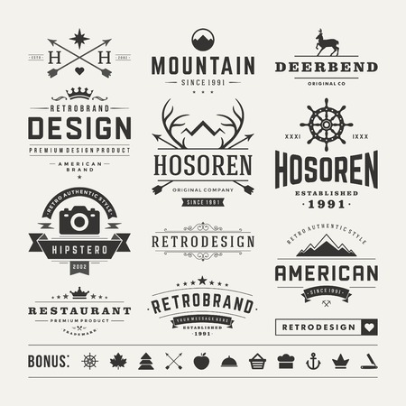 Retro Vintage Insignias or Logotypes set. Vector design elements, business signs, logos, identity, labels, badges and objects.のイラスト素材