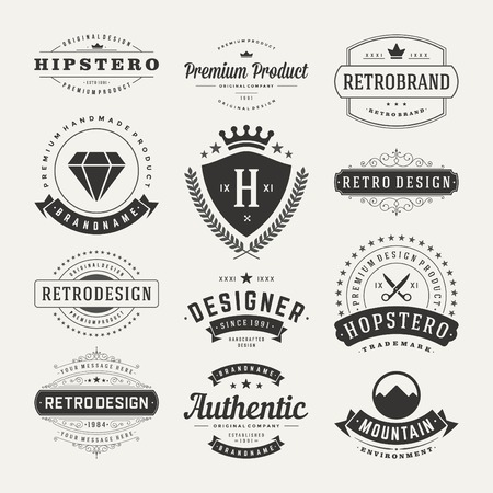 Retro Vintage Insignias or icons set. Vector design elements, business signs, icons, identity, labels, badges and objects.のイラスト素材