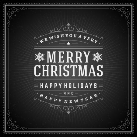 Christmas retro typography and ornament decoration. Merry Christmas holidays wish greeting card design and vintage background. Happy new year message. Vector illustration Eps 10.のイラスト素材