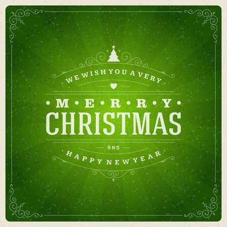 Christmas retro typography and ornament decoration. Merry Christmas holidays wish greeting card design and vintage background. Happy new year message. Vector illustration Eps 10.のイラスト素材