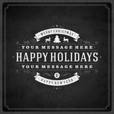 Christmas retro typography and ornament decoration. Merry Christmas holidays wish greeting card design and vintage background. Happy new year message. Vector illustration.のイラスト素材