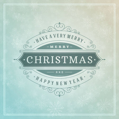 Christmas retro typography and light with snowflakes. Merry Christmas holidays wish greeting card design and vintage ornament decoration. Happy new year message.  のイラスト素材
