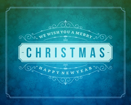 Christmas retro typography and light with snowflakes. Merry Christmas holidays wish greeting card design and vintage ornament decoration. Happy new year message.  のイラスト素材