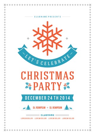 Christmas party invitation retro typography and ornament decoration. Christmas holidays flyer or poster design. Vector illustration Eps 10.のイラスト素材