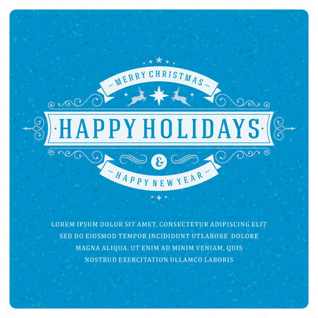 Christmas retro typography and ornament decoration. Merry Christmas holidays wish greeting card design and vintage background. Happy new year message. Vector illustration.のイラスト素材