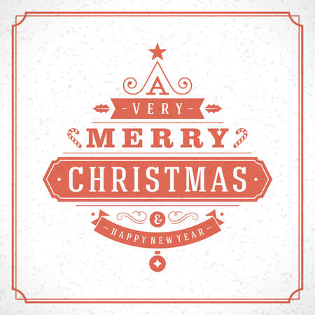 Christmas tree typography from text and ornament decoration. Merry Christmas holidays wish greeting card design and vintage background. Happy new year message. Vector illustrationのイラスト素材