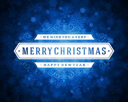 Christmas retro typography and light with snowflakes. Merry Christmas holidays wish greeting card design and vintage ornament decoration. Happy new year message.  のイラスト素材
