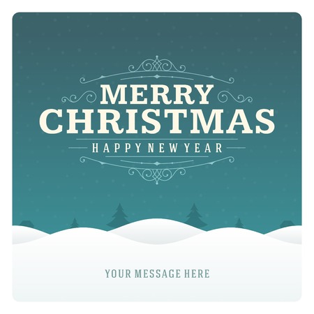 Christmas retro typographic and ornament decoration. Merry Christmas holidays wish greeting card and vintage background. Happy new year message.  のイラスト素材