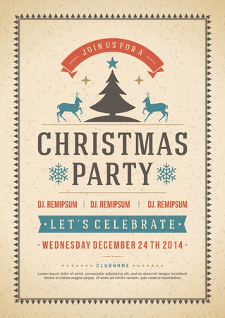 Christmas party invitation retro typography and ornament decoration. Christmas holidays flyer or poster design.  のイラスト素材