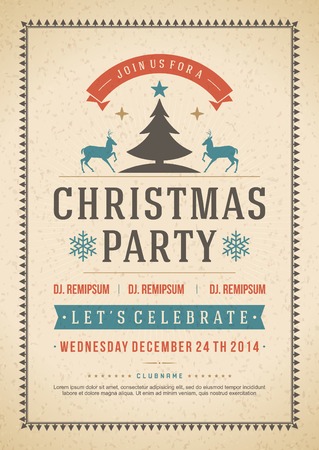 Christmas party invitation retro typography and ornament decoration. Christmas holidays flyer or poster design.