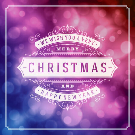 Christmas retro typography and light background. Merry Christmas holidays wish greeting card design and vintage ornament decoration. Happy new year message.  のイラスト素材