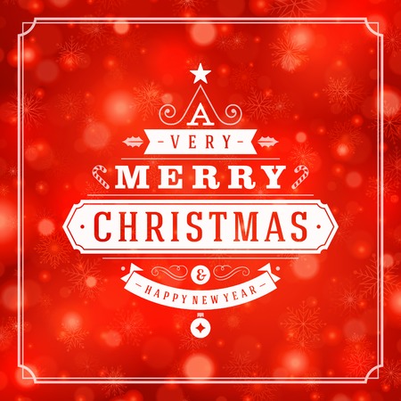 Christmas retro typography and light with snowflakes. Merry Christmas holidays wish greeting card and vintage ornament decoration. Happy new year message.  のイラスト素材