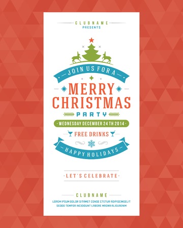 Christmas party invitation retro typography and ornament decoration. Christmas holidays flyer or poster design. Vector illustrationのイラスト素材
