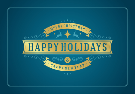 Christmas retro typography and ornament decoration. Merry Christmas holidays wish greeting card design and vintage background. Happy new year message. Vector illustration Eps 10.のイラスト素材
