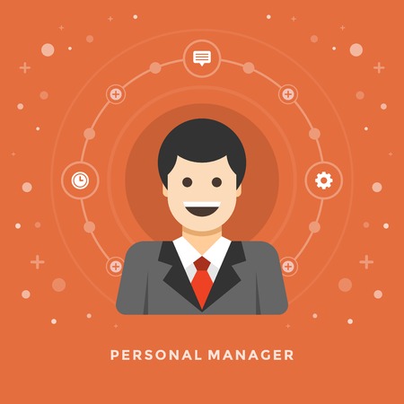 Flat design vector business illustration concept Personal Manager character for website and promotion banners.のイラスト素材