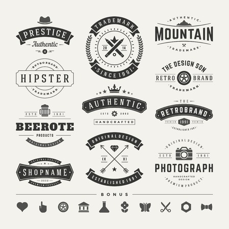 Retro Vintage Insignias or icon types set. Vector design elements, business signs, identity, labels, badges and objects.のイラスト素材