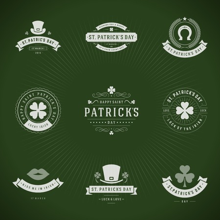 Typographic Saint Patricks Day Retro Badges. Vintage Vector design elements, labels, t-shirts, posters, greetings cards and objects.のイラスト素材