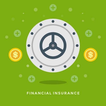 Flat design vector business illustration concept Financial insurance safe door and dollar coin icons for website and promotion banners.のイラスト素材