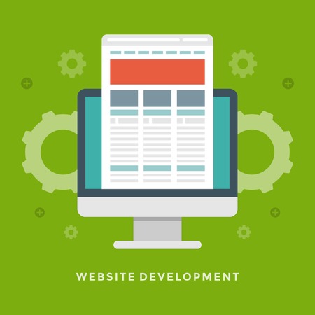 Flat design vector business illustration concept Website development monitor screen and site prototype for website and promotion banners.のイラスト素材