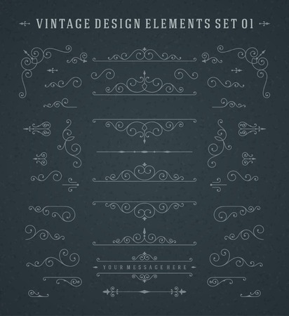 Vintage Vector Swirls Ornaments Decorations Design Elements on Chalkboard.のイラスト素材