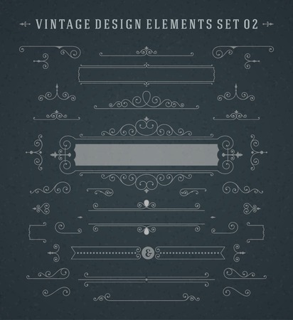 Vintage Vector Swirls Ornaments Decorations Design Elements on Chalkboard. のイラスト素材