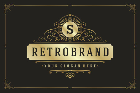 Flourishes calligraphic monogram emblem template. Luxury elegant frame ornament line design vector illustration. Good for Royal sign, Restaurant, Boutique, Cafe, Hotel, Heraldic, Jewelry, Fashionのイラスト素材